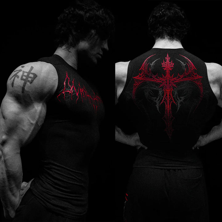 Herren nan figurbetontes Trainings-Tanktop mit tiefen Armausschnitten und filigranem Rückendruck Drune