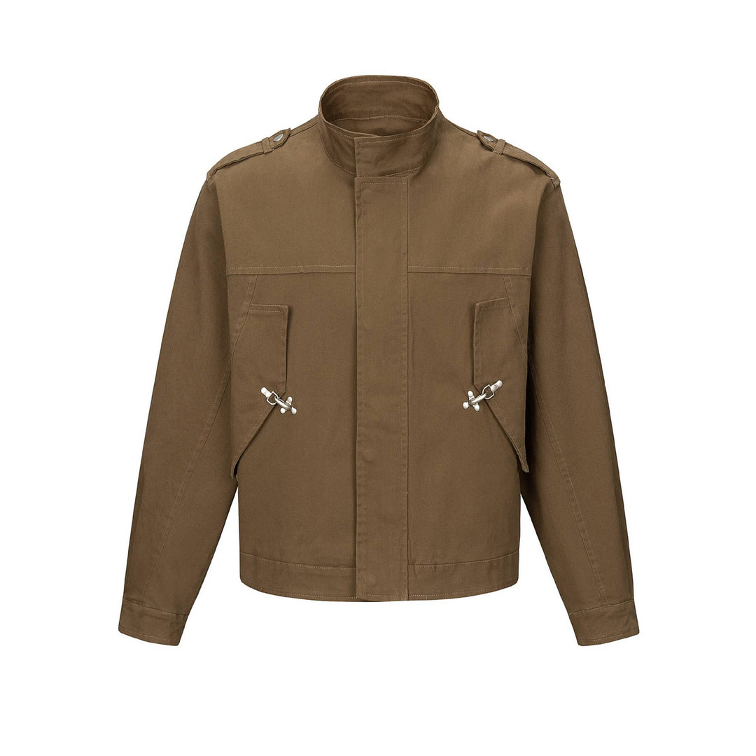 Herren Kurzjacke im Fieldstil mit Funnelkragen, Schulterklappen und Utility-Taschen Drune