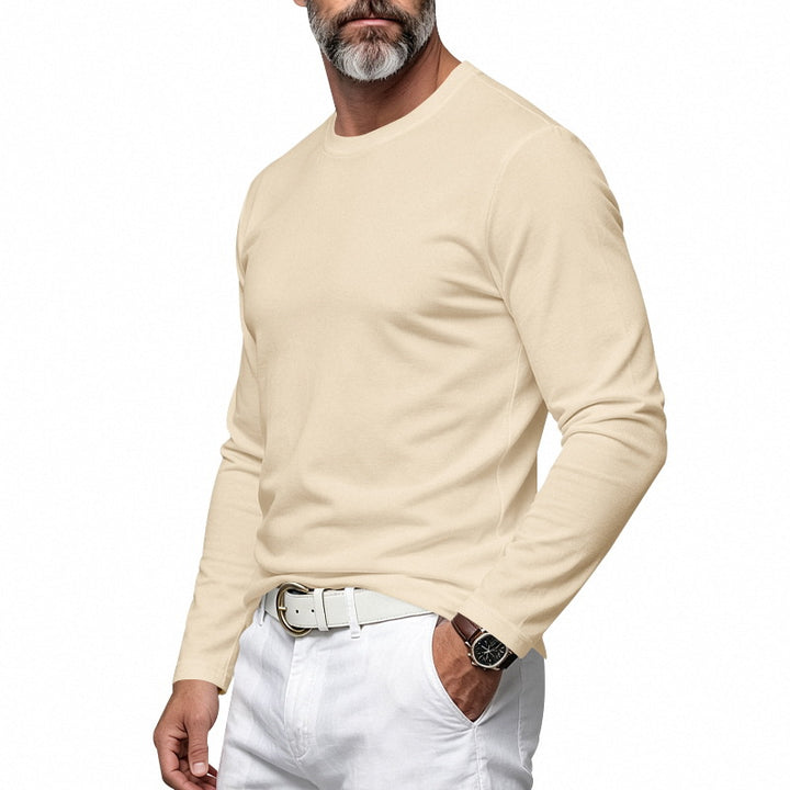 Herren Slim-Fit Baumwoll-Langarmshirt mit Rundhalsausschnitt Drune