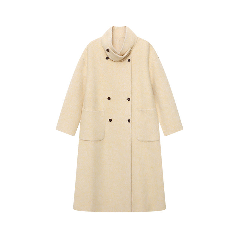 Damen eleganter Wollmantel mit doppelter Knopfleiste und Taillengürtel Drune