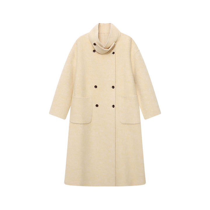 Damen eleganter Wollmantel mit doppelter Knopfleiste und Taillengürtel Drune