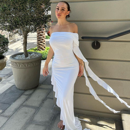 Damen elegantes Wickelkleid mit asymmetrischem Rüschendesign und dekorativem Oberteil Drune