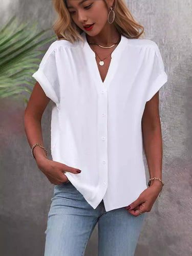 Damen Kurzarm Button-Up Faltenbluse Drune