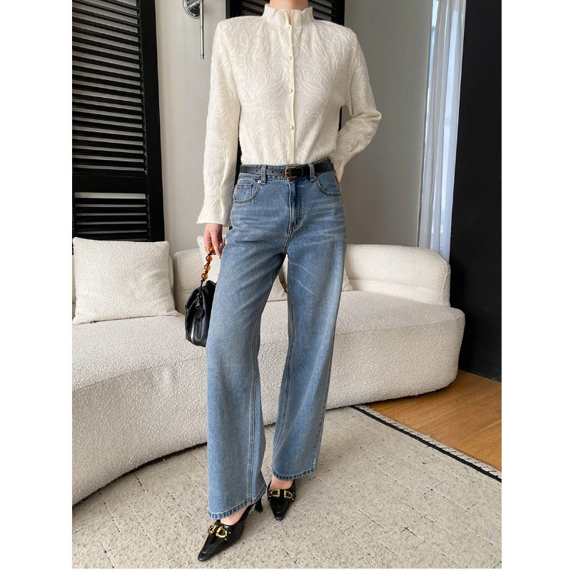 Damen elegante und strukturierte Bluse mit feinen Stickereien Drune