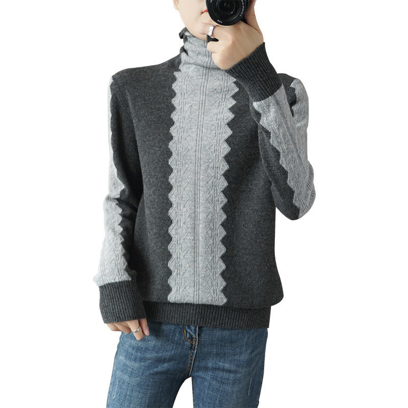 Damen Premium-Rollkragenpullover aus Feinstrick mit zentrierter Ajour‑Zopfstruktur Drune