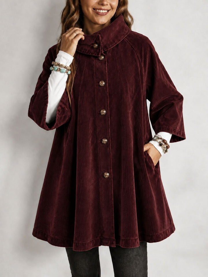 Damen Cord-Mantel mit Stehkragen, A‑Linie und aufgesetzten Taschen Drune