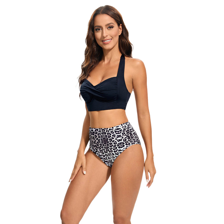 Damen Hochtailliertes Bikini-Set mit gepolstertem Top und Leopardendesign Drune