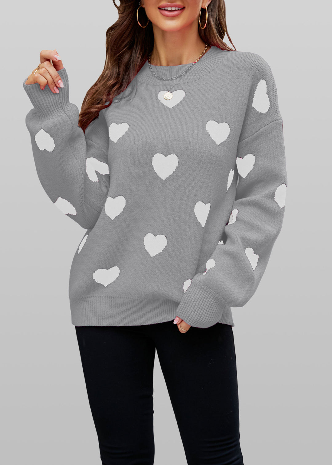 Damen Herzmuster Pullover Drune