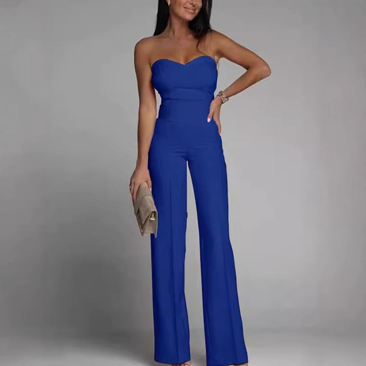 Damen eleganter Jumpsuit mit schulterfreiem Design und weitem Bein Drune