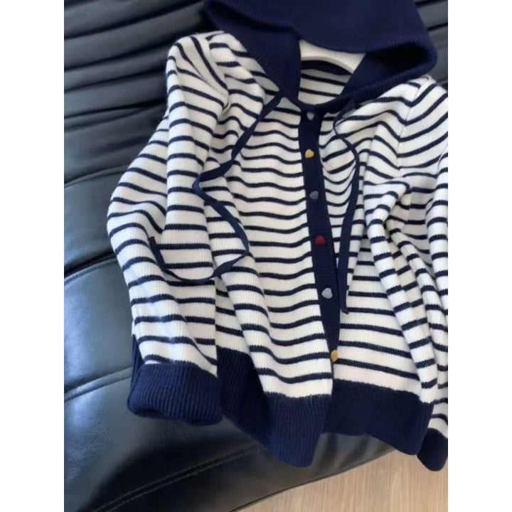 Damen Strickjacke mit Kapuze und gestreiftem Design Drune