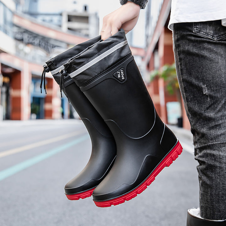 Herren Outdoor-Gummistiefel mit Thermokragen, Zugkordelverschluss und rutschfester Profilsohle Drune