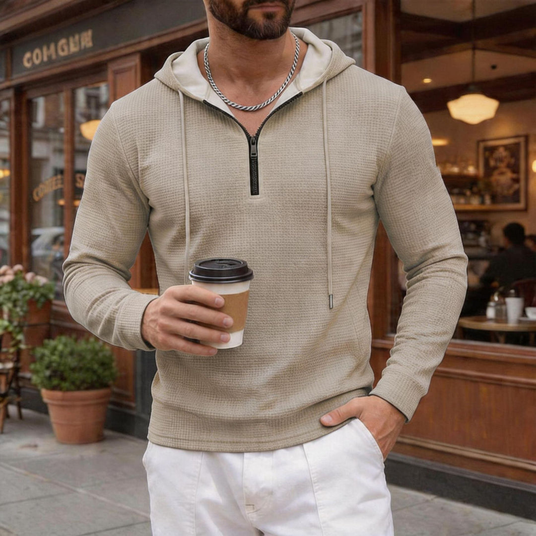 Herren texturierter Halbzip-Kapuzenpullover in Slim Fit Drune
