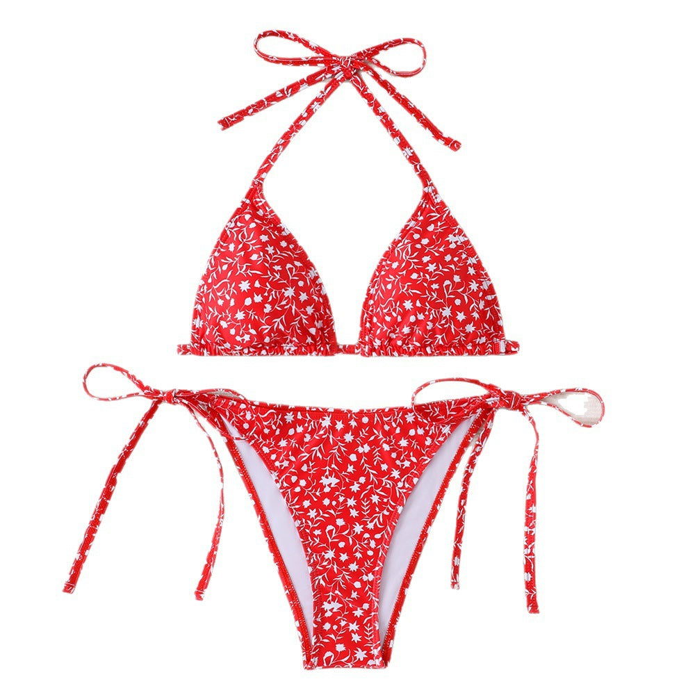 Damen Triangel-Bikini mit verstellbaren Bindebändern und floralen Details Drune
