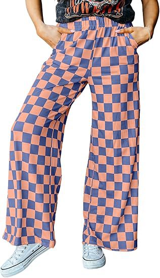 Damen Karierte Palazzo-Hose mit elastischem Bund und praktischen Seitentaschen Drune
