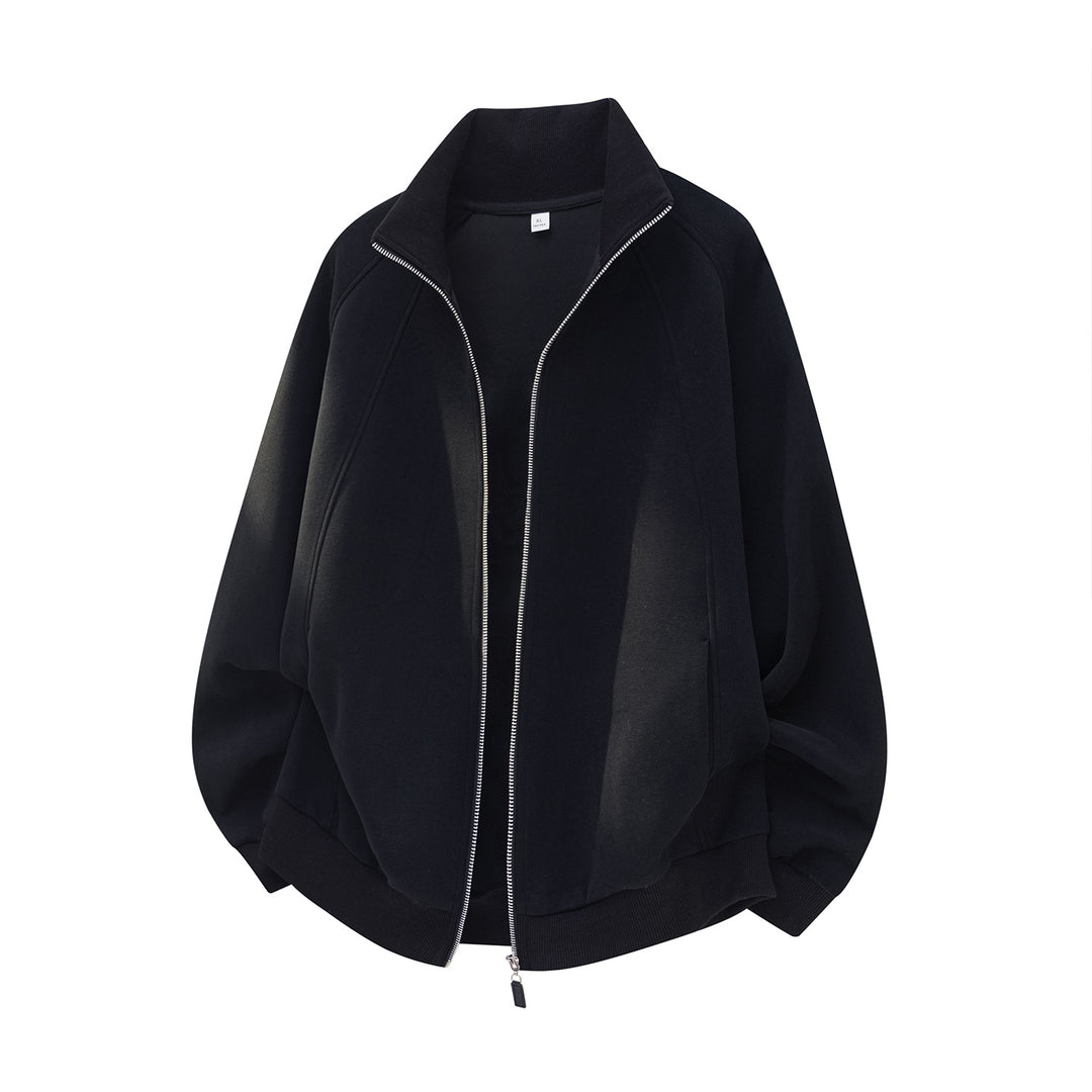 Unisex Oversize Reißverschluss-Sweatjacke mit Stehkragen und Raglanärmeln Drune