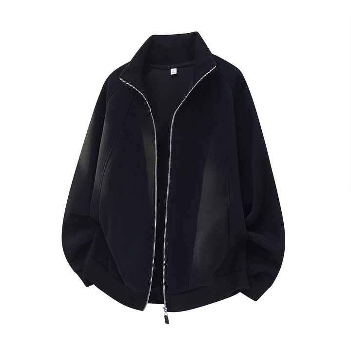 Unisex Oversize Reißverschluss-Sweatjacke mit Stehkragen und Raglanärmeln Drune