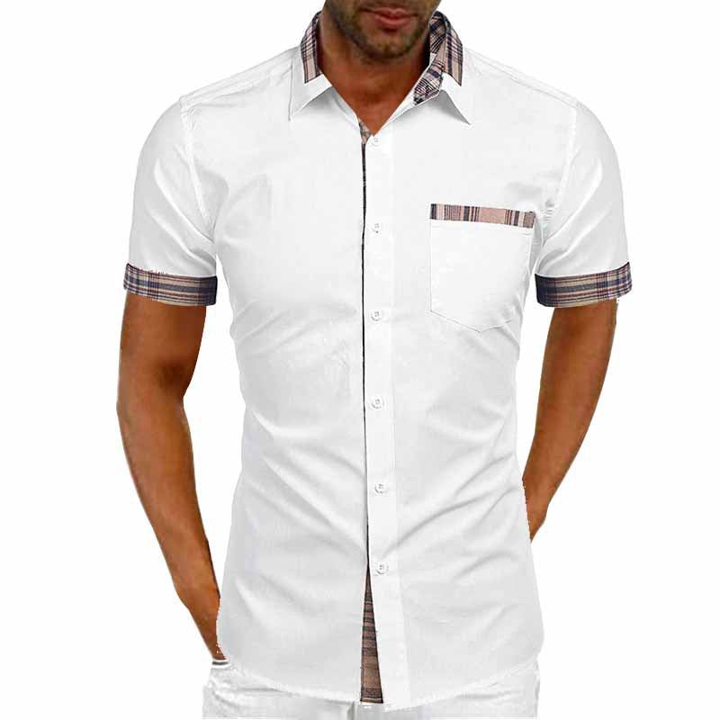 Herren Freizeit Kurzarm Button-Up Hemd mit karierter Akzent Drune