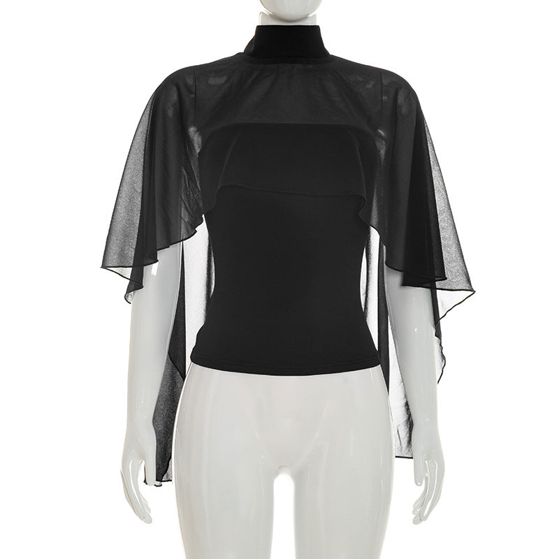 Damen elegantes Top mit transparenten Flügel-Ärmeln Drune