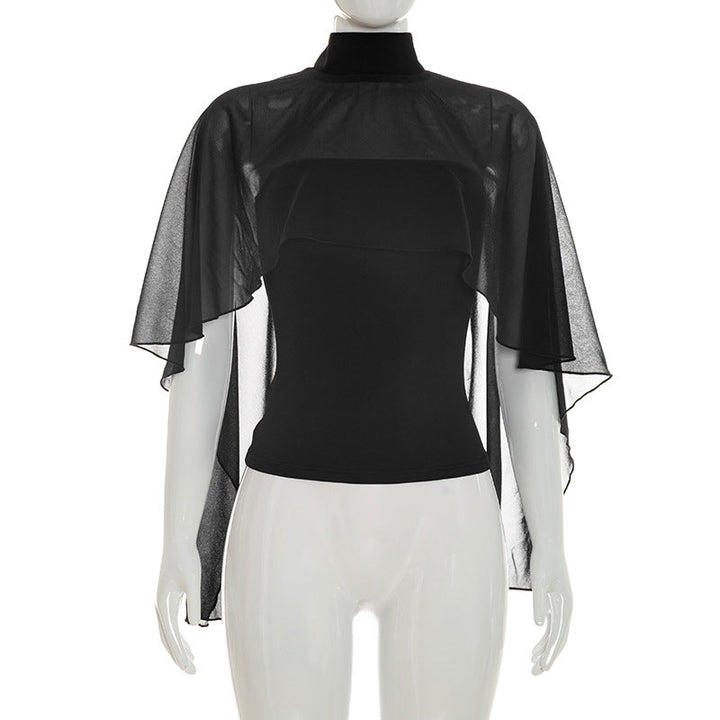 Damen elegantes Top mit transparenten Flügel-Ärmeln Drune