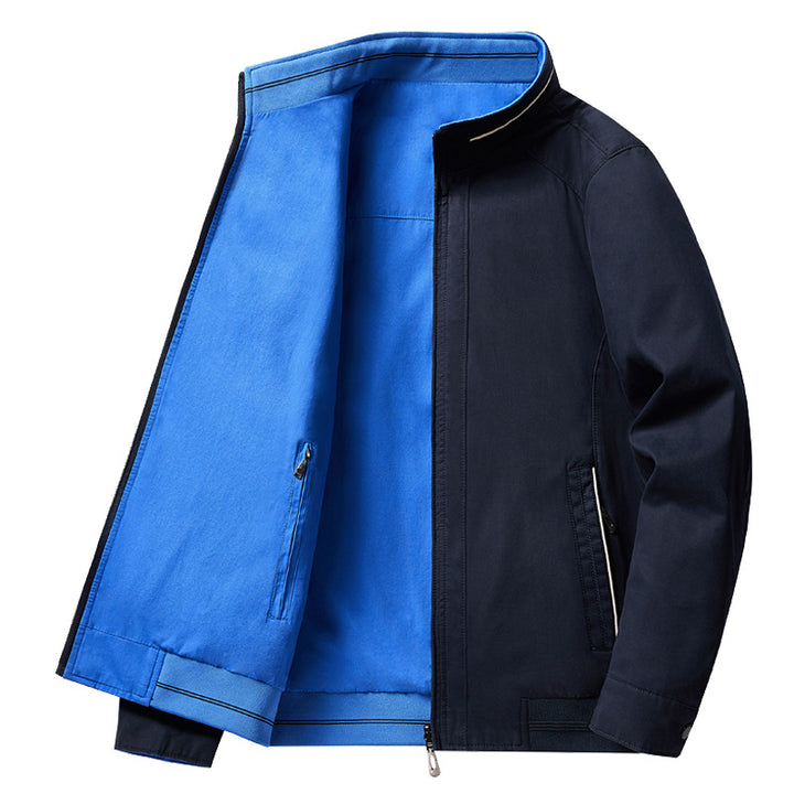 Herren  leichte Jacke mit Kontrastfutter, Stehkragen und Reißverschluss mit Innentasche Drune