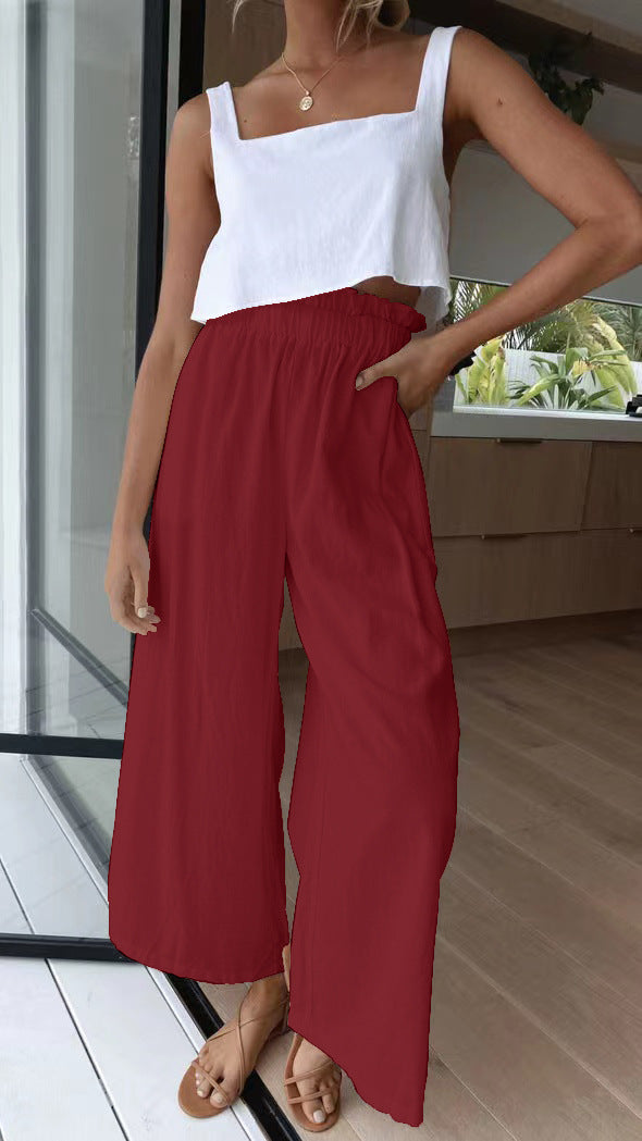 Damen weite Palazzo-Hose mit elastischem Bund und bequemer Passform Drune