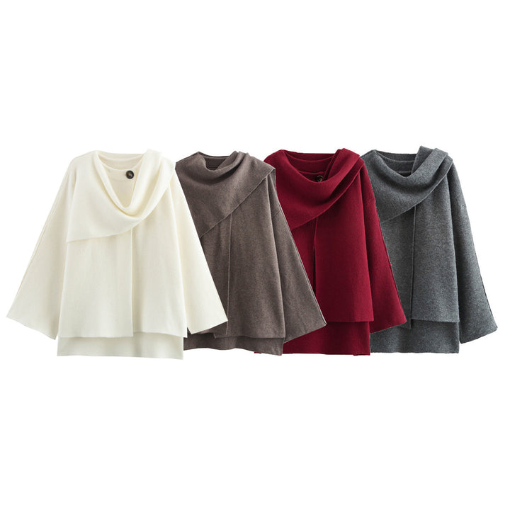 Damen Cape mit asymmetrischem Fall, Stehkragen und Wollmix Drune