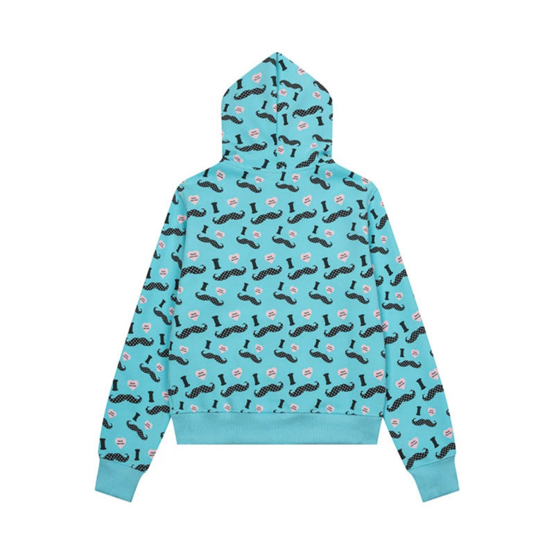 Damen Kurze Kapuzen‑Sweatjacke im Grafik-Print mit Rippbündchen und Kängurutaschen Drune