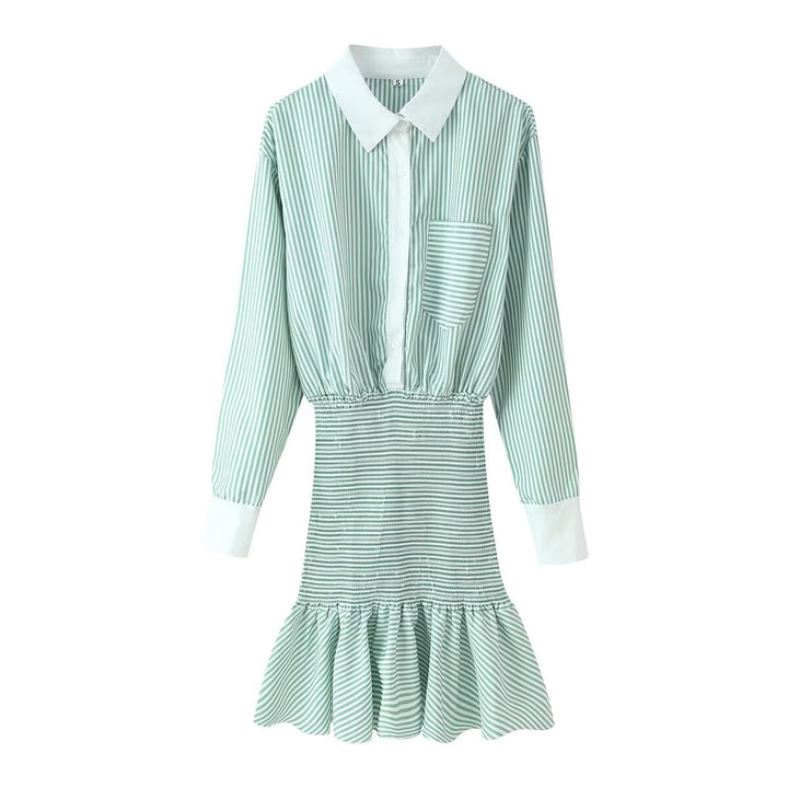 Damen Hemdblusenkleid mit gerafftem Taillenbund und Volant Drune