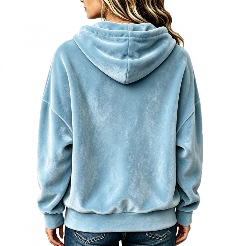 Damen Velours-Oversize-Kapuzenpullover mit Raglanärmeln Drune
