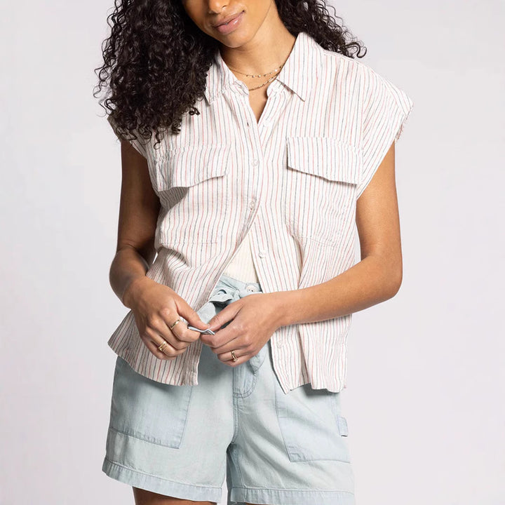 Damen Kurzarm Hemdbluse mit praktischen Pattentaschen Drune