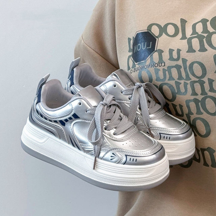 Damen Moderne Plateau-Sneaker mit metallic-Optik und dämpfender EVA-Zwischensohle Drune