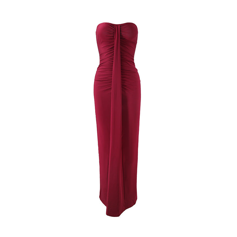 Damen Maxikleid mit schickem trägerlosem Design und figurschmeichelnder Raffung Drune
