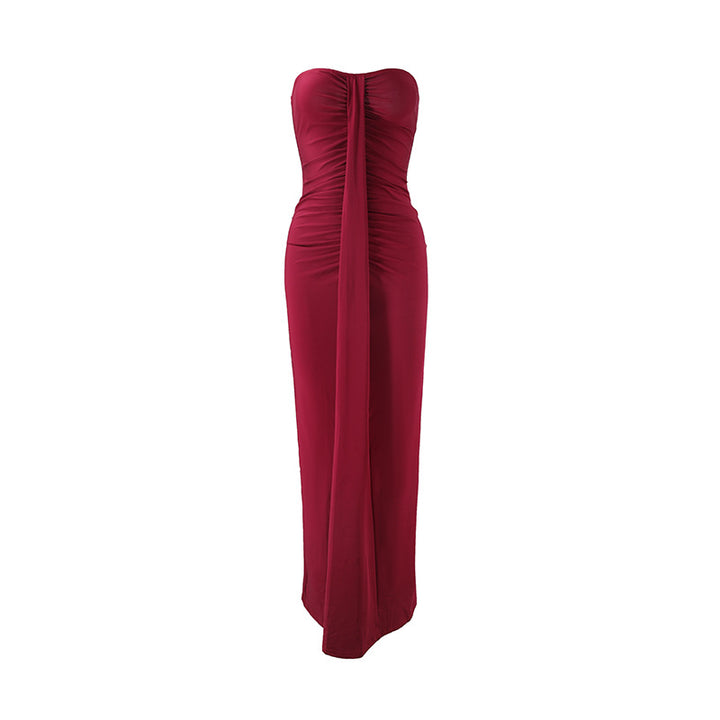 Damen Maxikleid mit schickem trägerlosem Design und figurschmeichelnder Raffung Drune