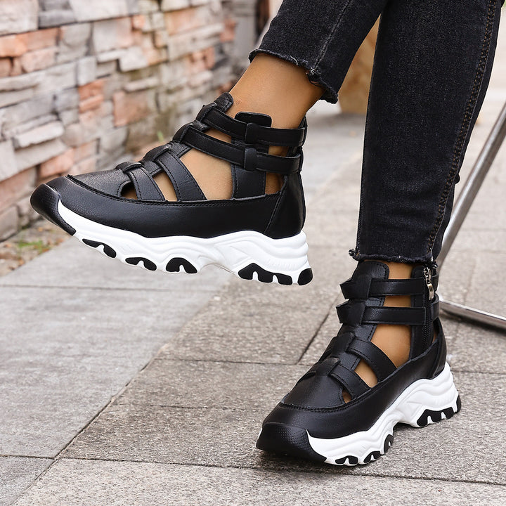 Damen  Keil-Sneaker-Sandalette mit Cut-Out Riemen, seitlichem Reißverschluss und profilierter Plateausohle Drune