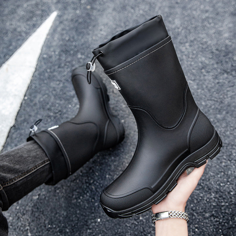 Herren wasserdichte Arbeits- und Regen-Gummistiefel mit verstellbarem Kordelabschluss und rutschfester Profilsohle Drune