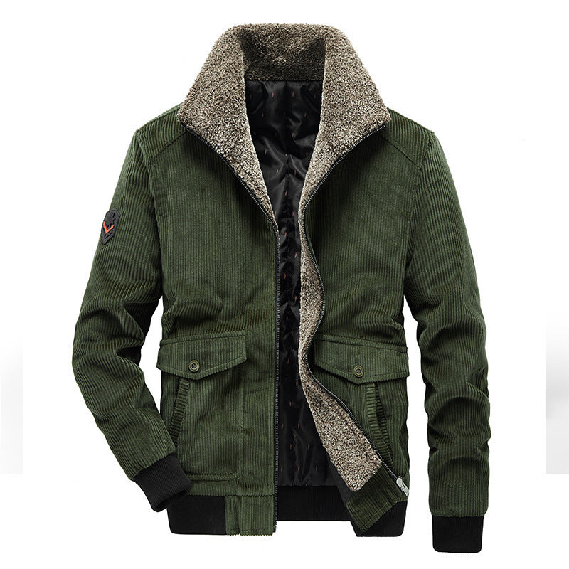 Herren Kord-Fieldblouson mit Sherpa-Innenfutter, Stehkragen und aufgesetzten Pattentaschen Drune