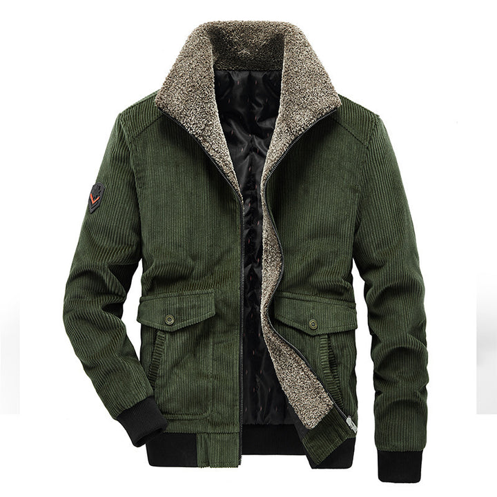 Herren Kord-Fieldblouson mit Sherpa-Innenfutter, Stehkragen und aufgesetzten Pattentaschen Drune
