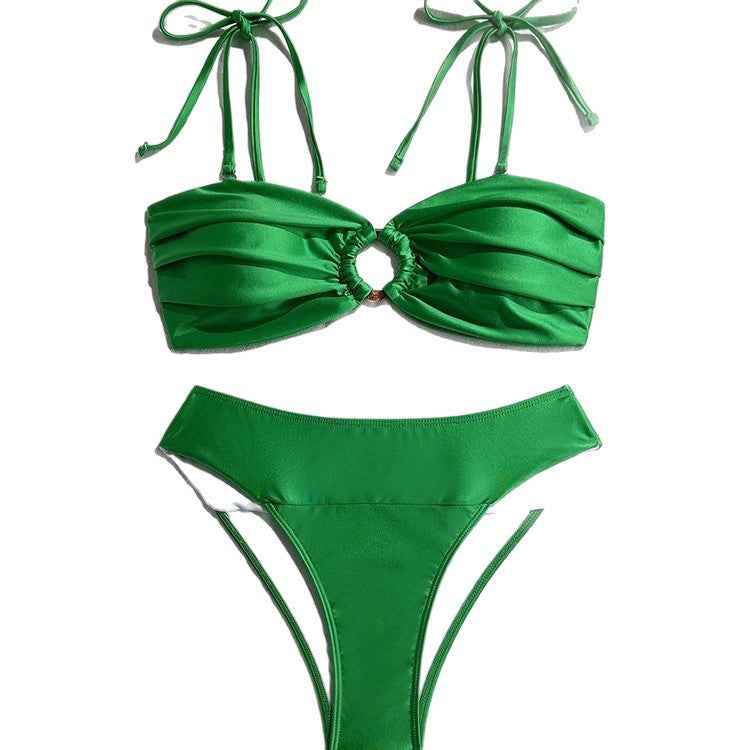 Damen Bikiniset mit gerafftem Oberteil und verspielten Schleifen Drune