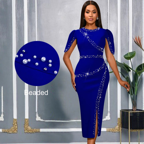 Damen Chic Glamour Kleid mit asymmetrischem Schlitz und funkelnden Strassdetails Drune