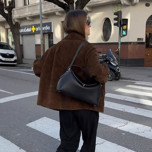 Damen Oversized Teddyjacke mit Knopfverschluss und großen Taschen Drune