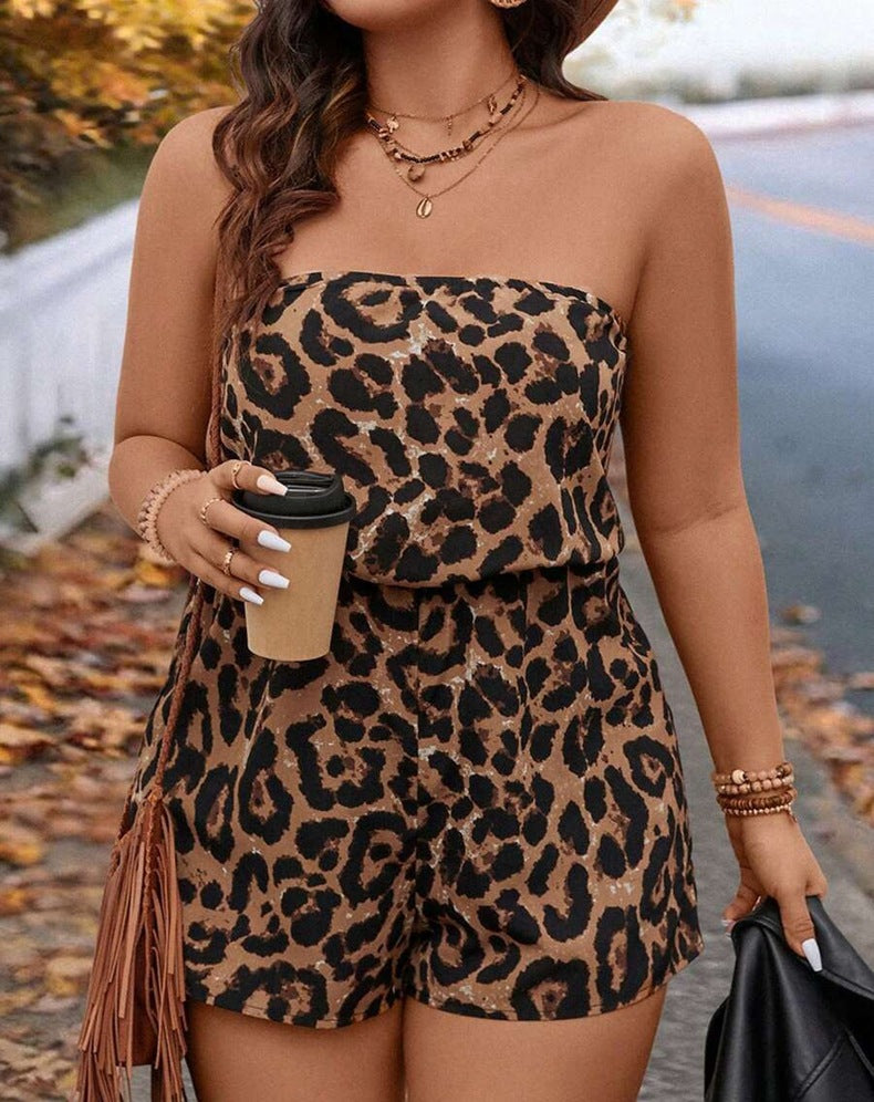 Damen Trägerloser Jumpsuit mit Leopardenmuster Drune