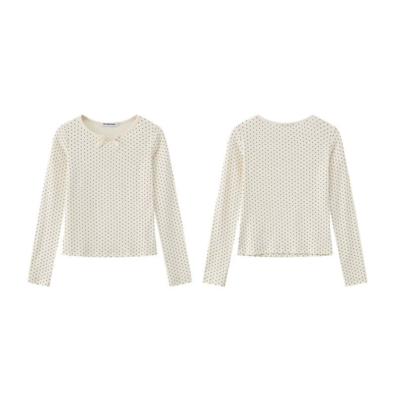 Damen Langarmshirt aus weichem Baumwolljersey mit Pünktchenmuster und Zierknoten Drune