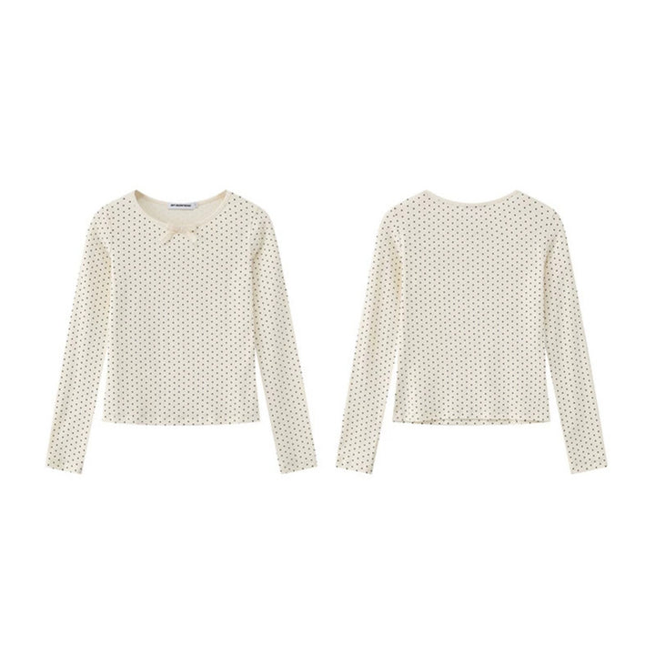 Damen Langarmshirt aus weichem Baumwolljersey mit Pünktchenmuster und Zierknoten Drune