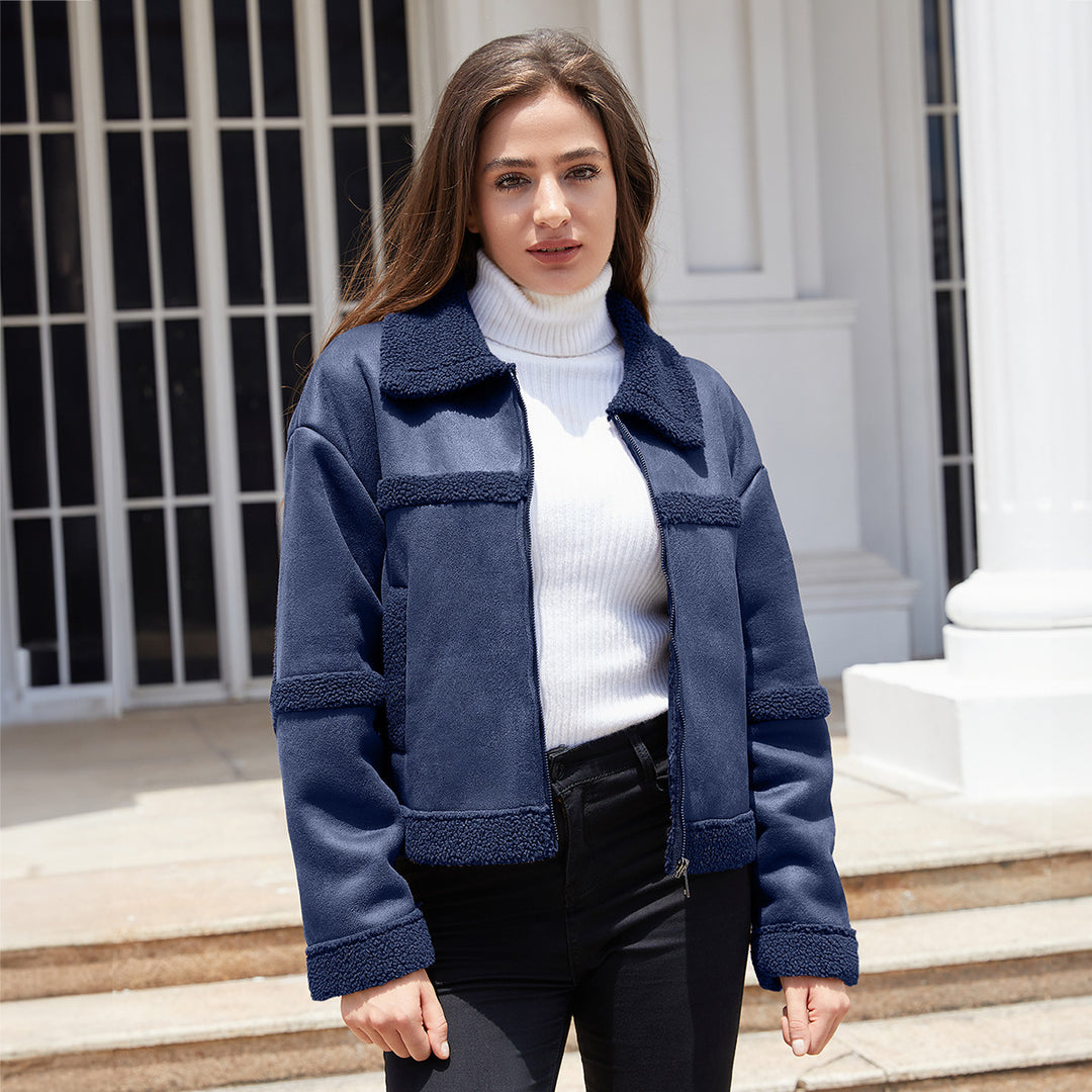 Damen nan kurze Teddyjacke im Aviator-Stil mit Reißverschluss Drune