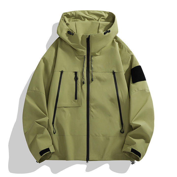 Herren funktionale Outdoor-Jacke mit verstellbarer Kapuze und mehreren Taschen Drune