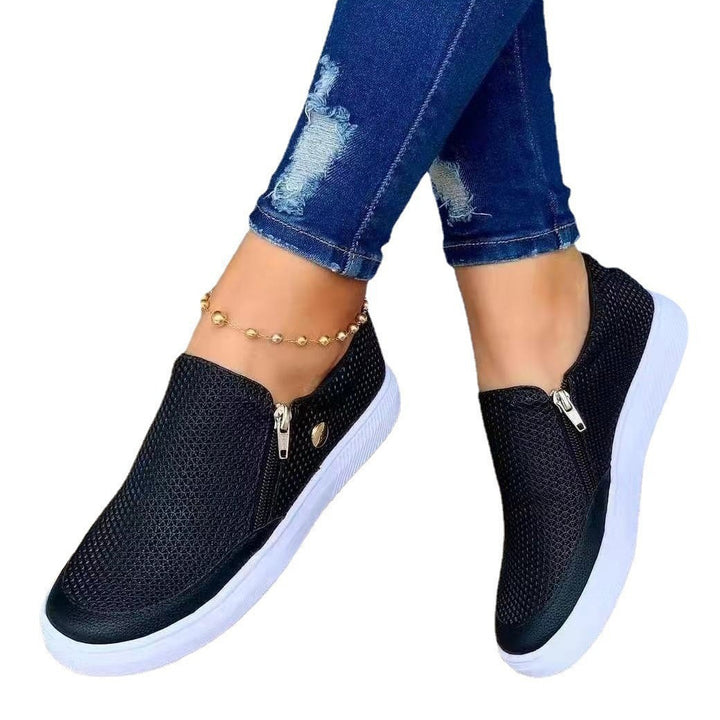 Damen Slip-On Mesh-Sneaker mit seitlichem Zipper und dicker Gummisohle Drune