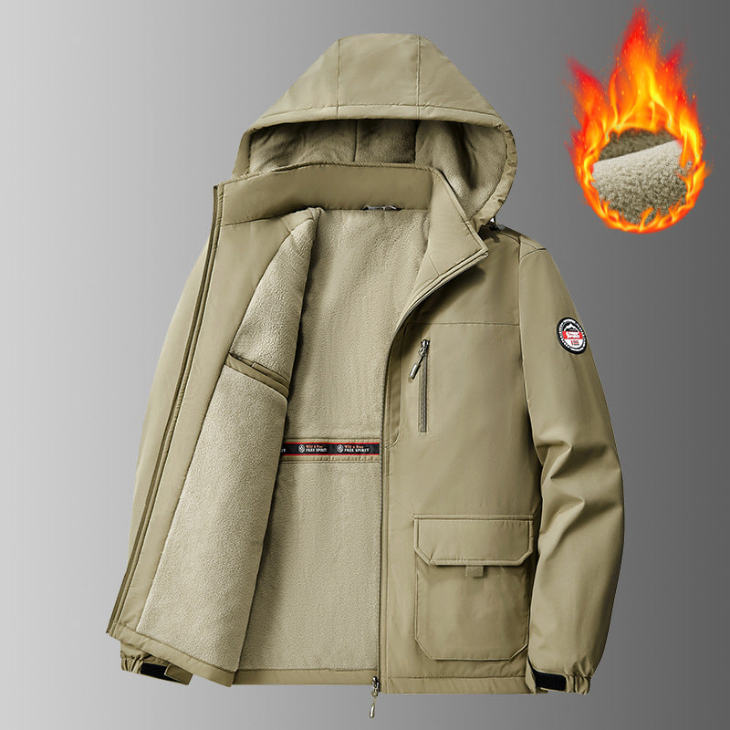 Herren Wind- und Wasserabweisender Kapuzenparka mit weichem Fleece-Innenfutter und Multifunktionstaschen Drune