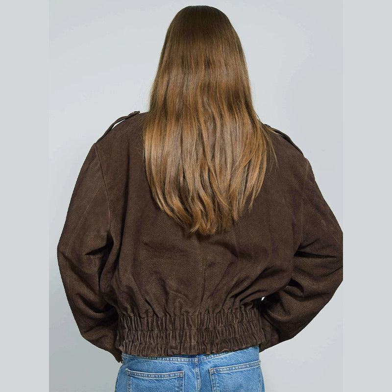 Damen lässige Kurzjacke aus weichem Material mit praktischen Reißverschlüssen Drune