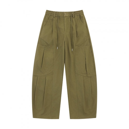 Unisex Weite Utility-Cargo-Hose aus Baumwollmix mit Tunnelzugbund, großen Aufgesetzten Taschen und ballonförmiger Silhouette Drune