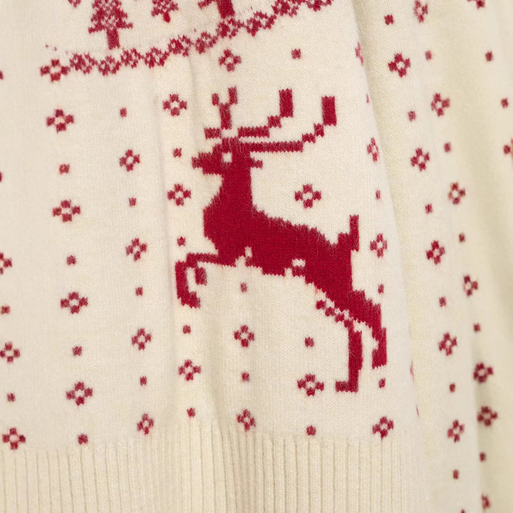 Damen kurzer Norwegerstrickpullover mit hohem Rippkragen und Rentiermotiv Drune
